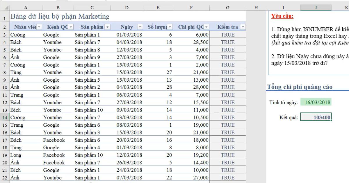 hàm kiểm tra có giá trị trong excel