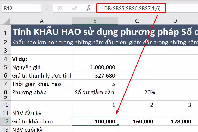 Hướng dẫn sử dụng các hàm trong Excel để tính khấu hao