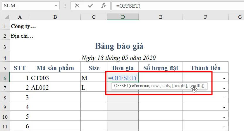 Cách kết hợp hàm OFFSET và hàm MATCH để dò tìm nhiều điều kiện