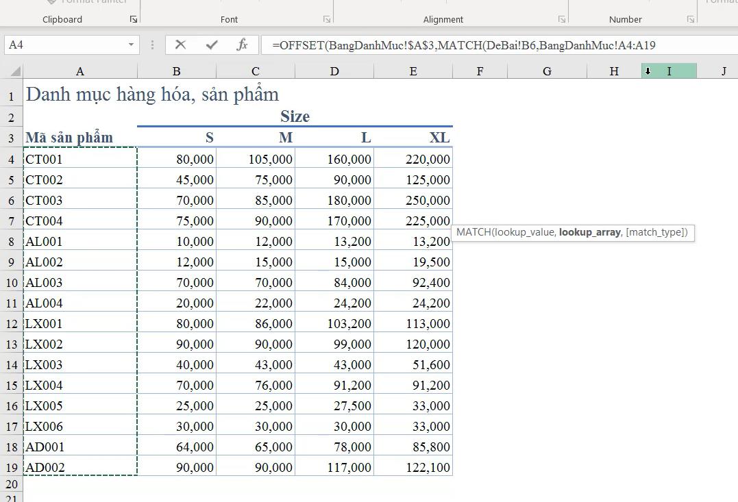 Cách kết hợp hàm OFFSET và hàm MATCH để dò tìm nhiều điều kiện