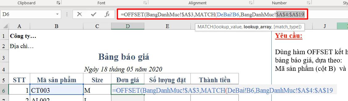 Cách kết hợp hàm OFFSET và hàm MATCH để dò tìm nhiều điều kiện