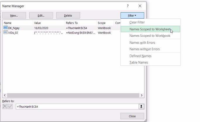 Quy tắc đặt tên và quản lý tên vùng với Name Manager trong Excel