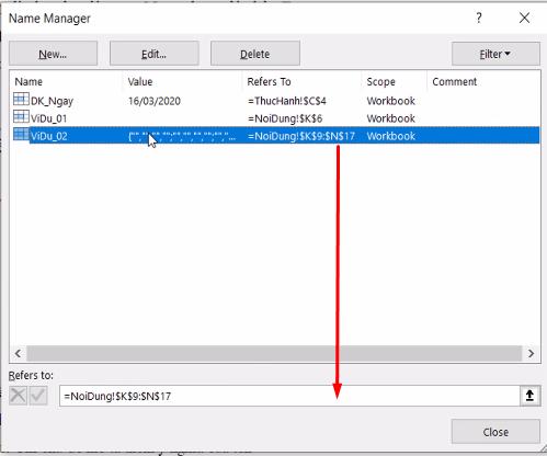 Quy tắc đặt tên và quản lý tên vùng với Name Manager trong Excel