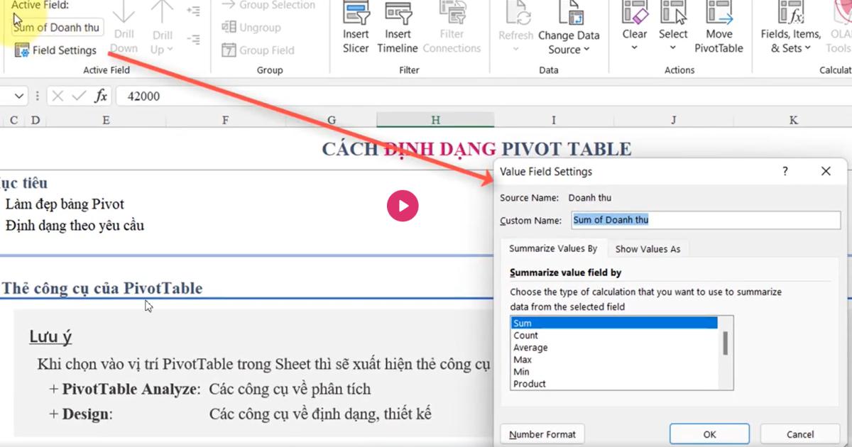 Pivot Table trong Excel và các thẻ chức năng riêng trên thanh công cụ