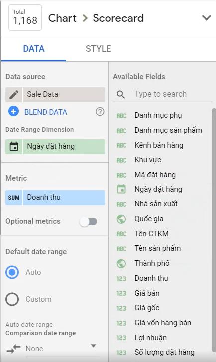 Cách tạo biểu đồ Score Card trong Google Data Studio