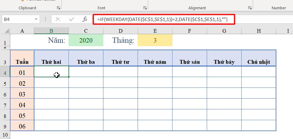 Cách làm lịch trong Excel đơn giản bằng hàm 2