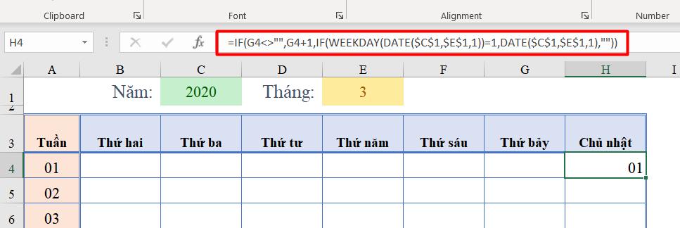 Cách làm lịch trong Excel đơn giản bằng hàm 4