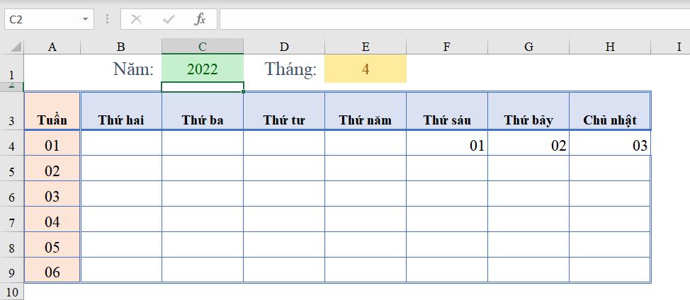 Cách làm lịch trong Excel đơn giản bằng hàm 6