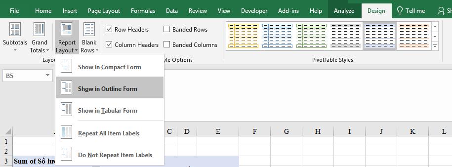 Tìm hiểu cách thiết kế bố cục cho Pivot Table trong Excel