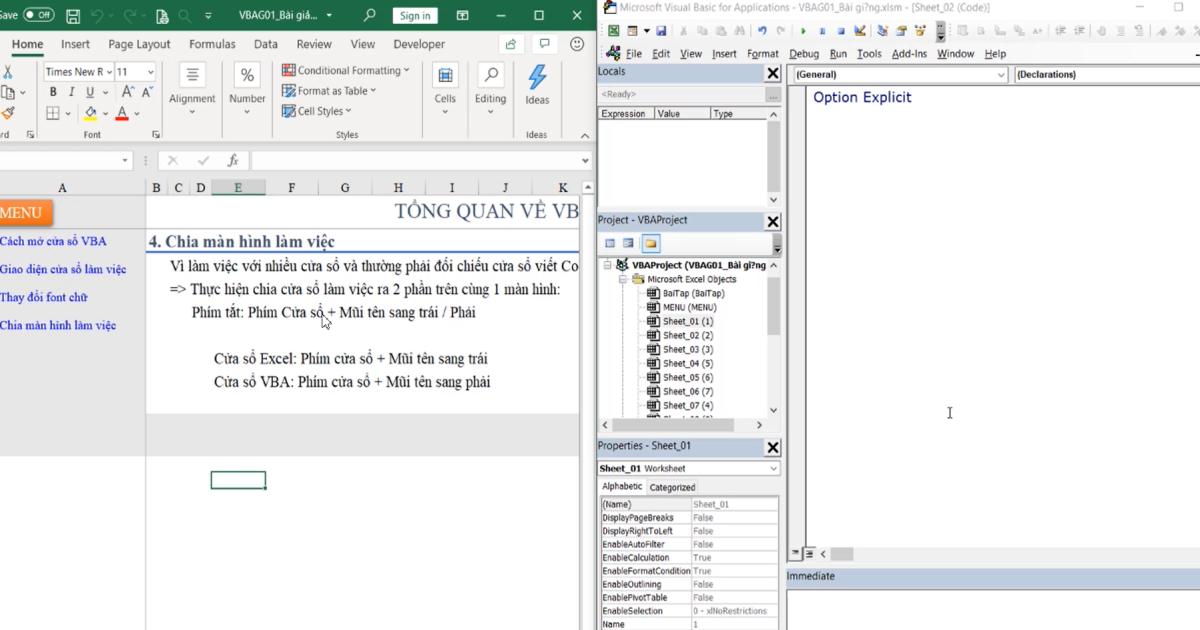 Tổng quan về VBA trong Excel: Các thiết lập cơ bản và chia màn hình