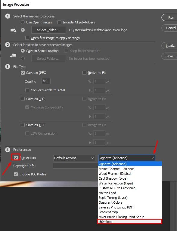 Chọn Action đã ghi lại