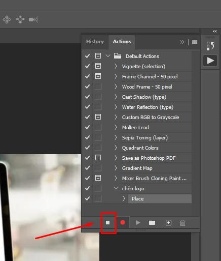 Dừng việc ghi lại thao tác chèn logo