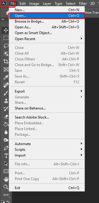 Mở ảnh trong photoshop để chèn logo