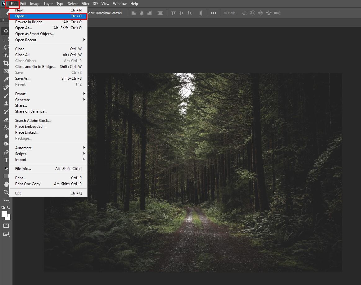 Mở ảnh mới trước khi chỉnh sáng ảnh