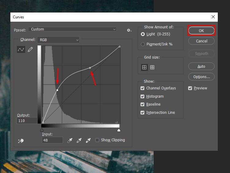 Kéo thả đường chéo để chỉnh sáng ảnh