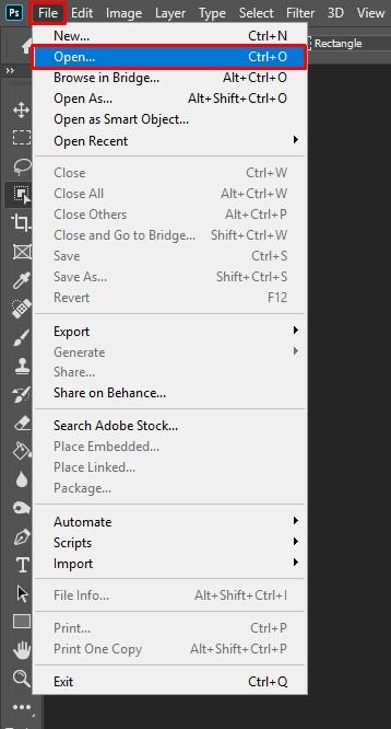 Mở ảnh mới trong photoshop