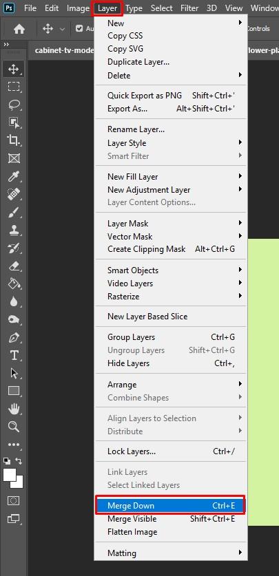 Đổi màu nền trong-photoshop: Merge Down layer