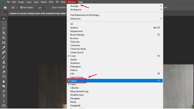 Đổi màu nền trong-photoshop: mở layer