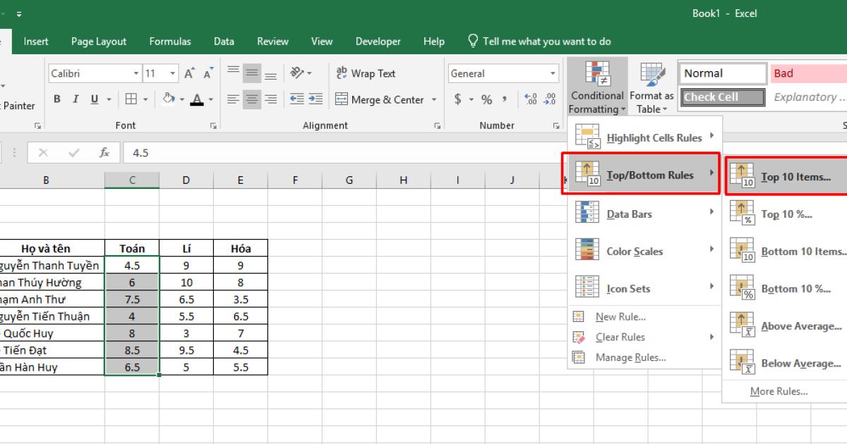 Cách tô màu giá trị lớn nhất trong Excel 4