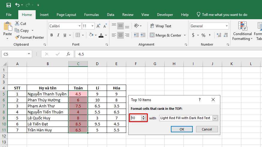 Cách tô màu giá trị lớn nhất trong Excel 5