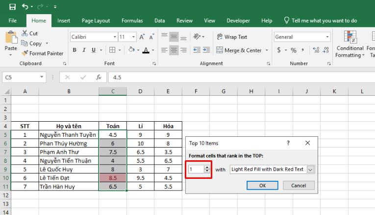 Cách tô màu giá trị lớn nhất trong Excel 6