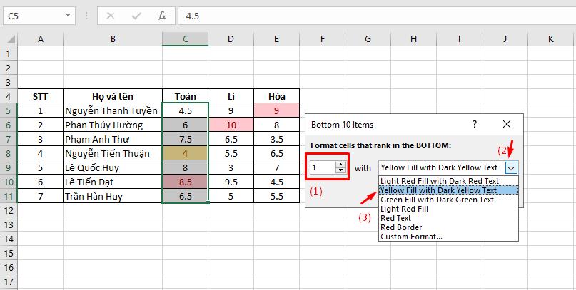 Cách tô màu giá trị nhỏ nhất trong Excel 3