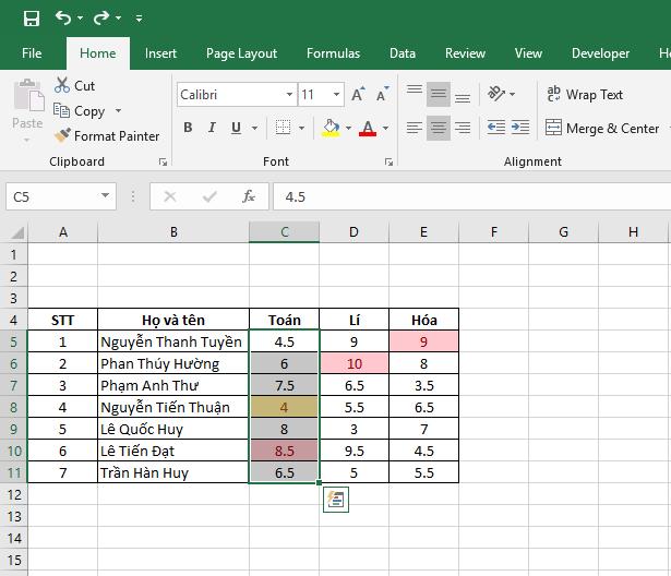 Cách tô màu giá trị nhỏ nhất trong Excel 5
