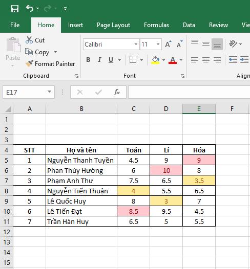 Cách tô màu giá trị nhỏ nhất trong Excel 6