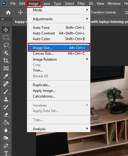 Chọn tính năng Image Size để phóng to ảnh trong photoshop