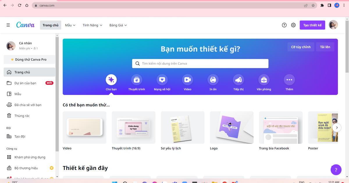 Web thiết kế slide Canva
