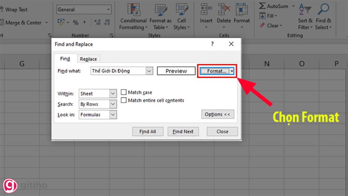 Tìm kiếm các vùng dữ liệu có định dạng trong Excel (1)