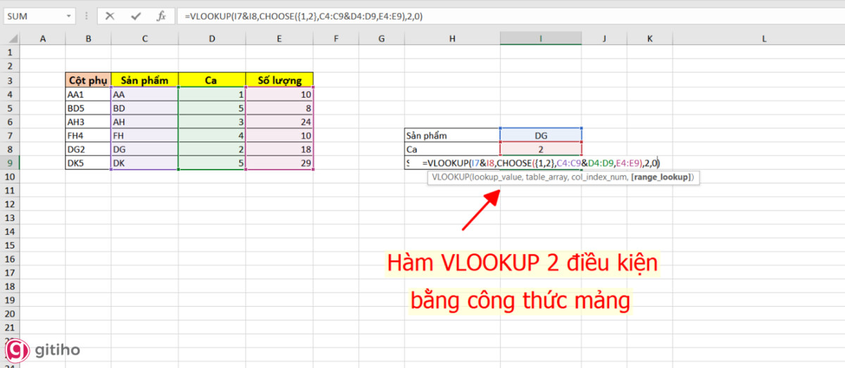 Hàm Vlookup 2 điều kiện (3)