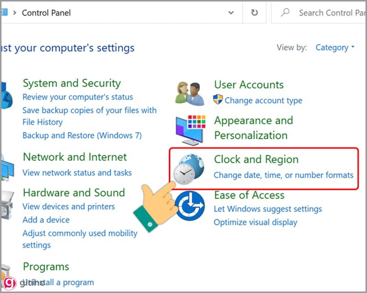 Hướng dẫn chuyển đổi dấu chấm, phẩy đối với Windows 10 - Chọn Clock and Region