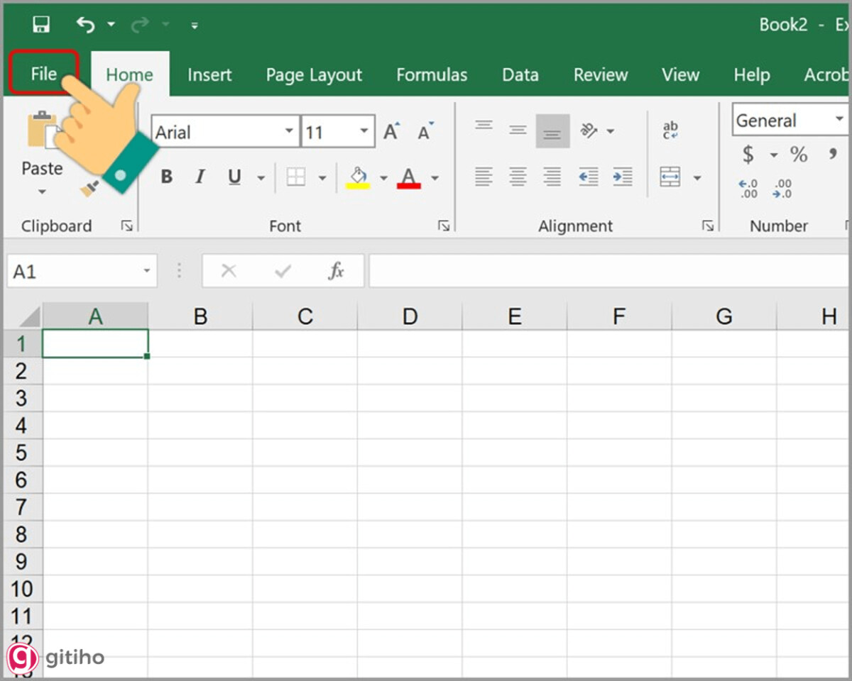 Hướng dẫn chuyển đổi dấu chấm, phẩy đối với Excel - Nhấn vào File trong Excel