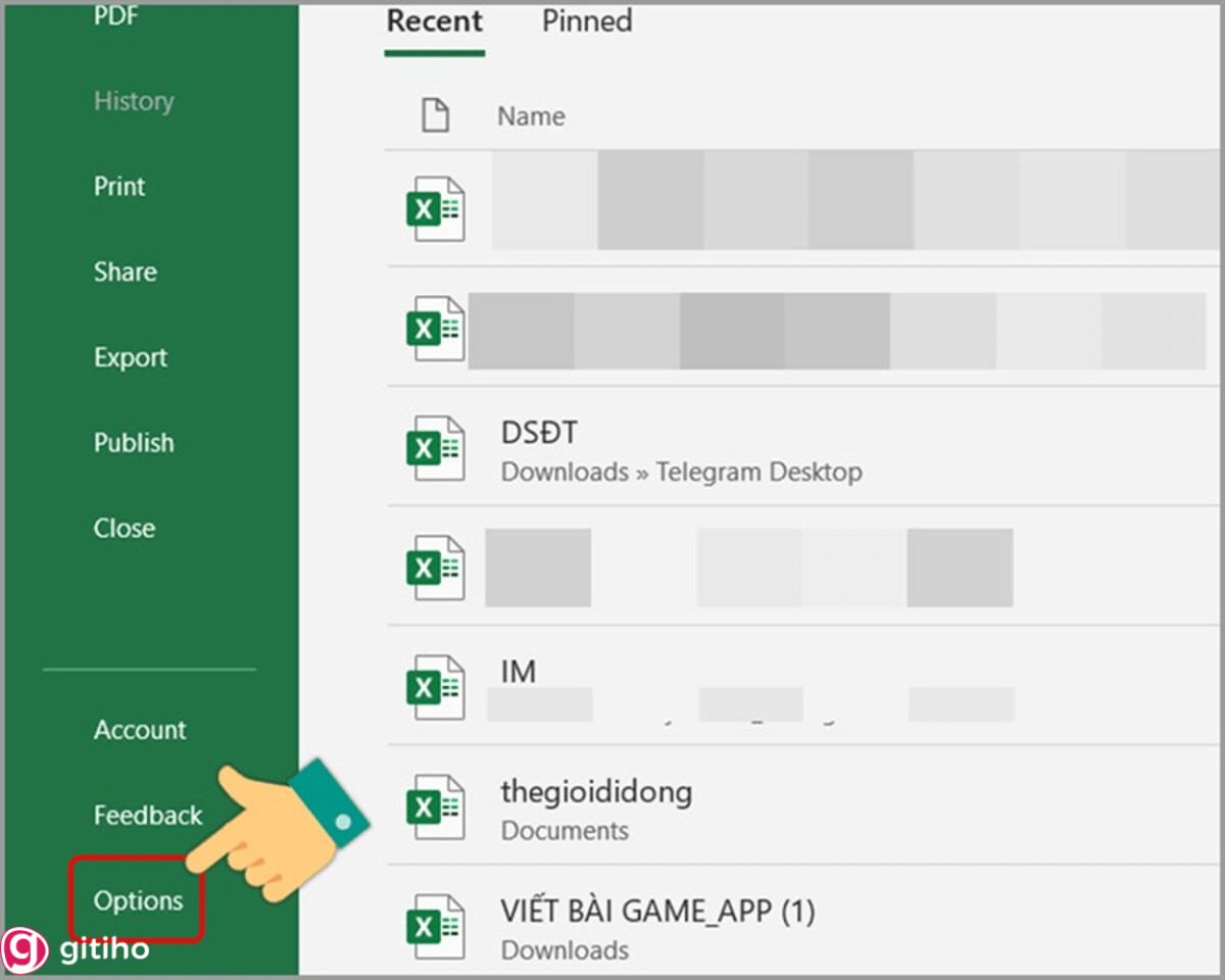 Hướng dẫn chuyển đổi dấu chấm, phẩy đối với Excel - Chọn Options