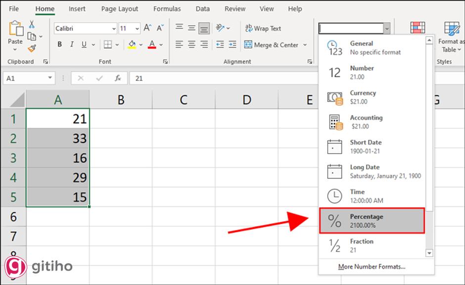 Định dạng phần trăm, phân số (2)