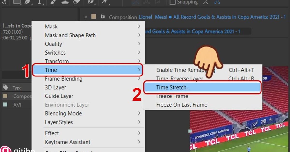 Cách điều chỉnh tốc độ video bằng Time Stretch - Tua nhanh video After Effect (4)