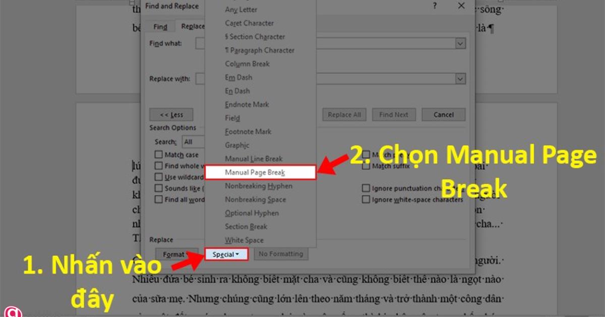 Bỏ ngắt trang trong word bằng hộp thoại Find and Replace (5)