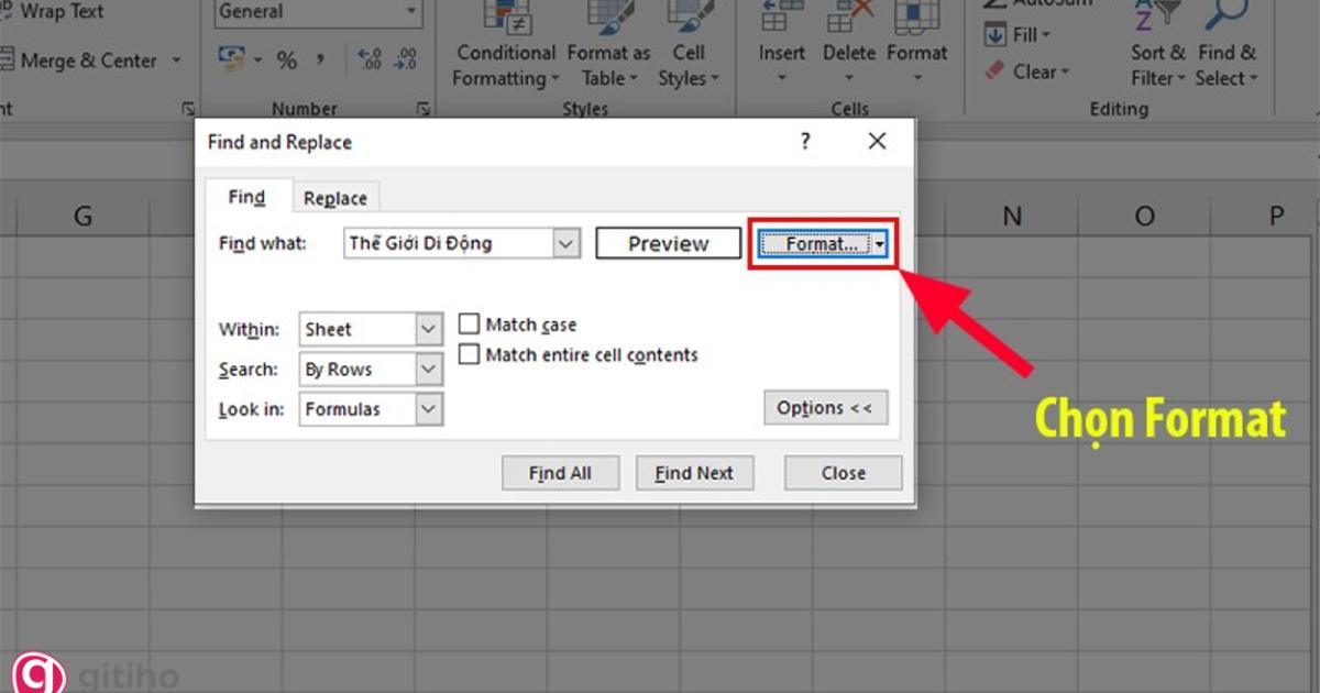 Tìm kiếm các vùng dữ liệu có định dạng trong Excel (1)