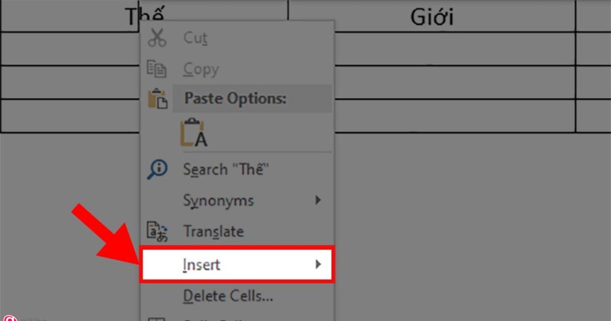 Click chuột phải để thêm hàng mới vào word