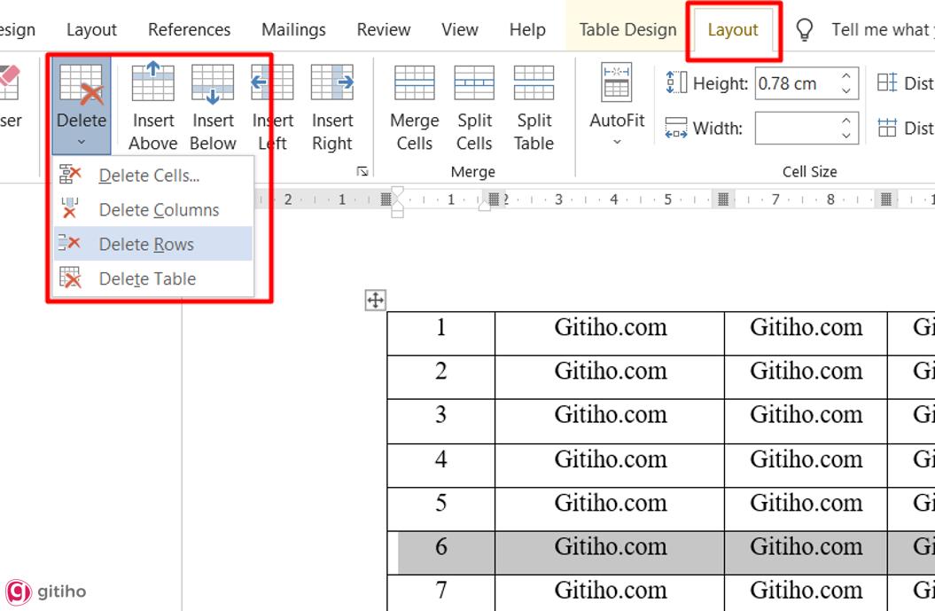 Xóa 1 hàng trong word (2)
