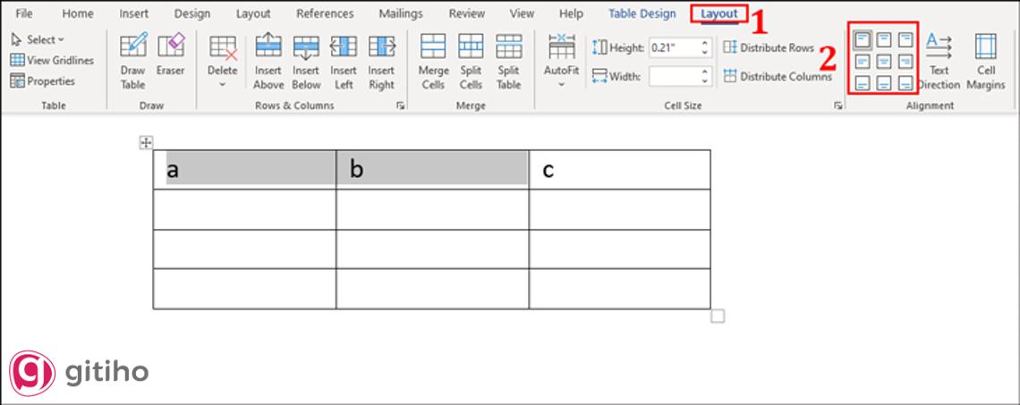 Điều chỉnh vị trí dữ liệu trong bảng (2)
