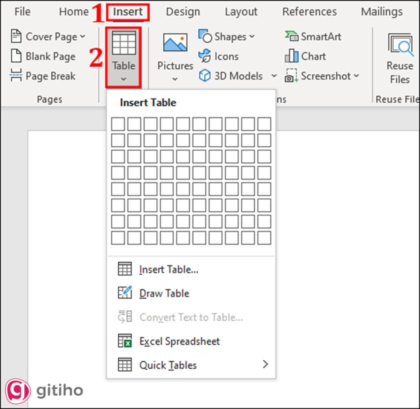 Tạo bảng bằng hộp thoại Insert Table (1)