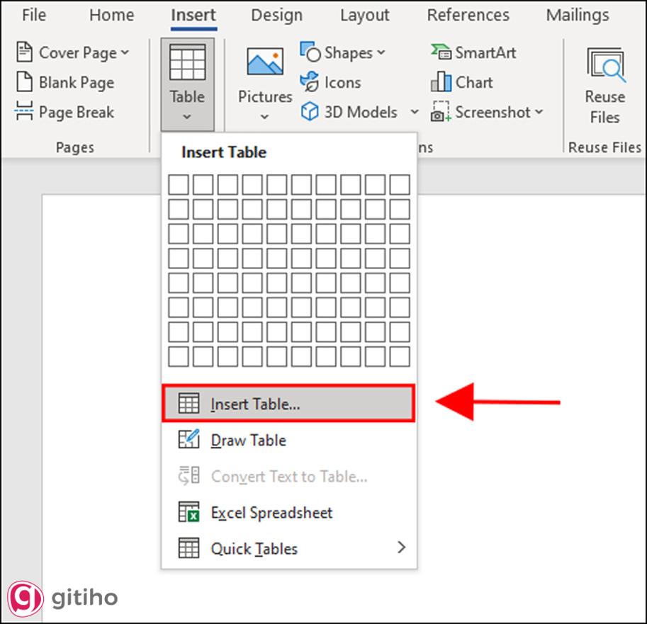 Tạo bảng bằng hộp thoại Insert Table (2)