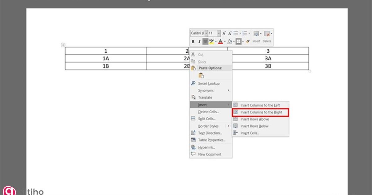 Click chuột để chèn thêm cột mới trong Word (2)