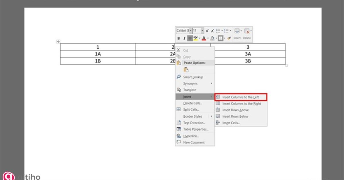 Click chuột để chèn thêm cột mới trong Word (3)