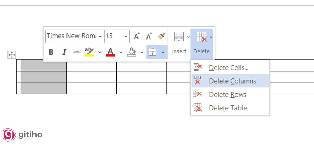 Thao tác xóa cột - Cách 1
