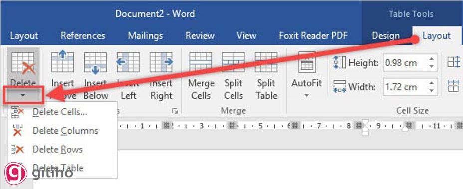 Thao tác xóa cột - Cách 2