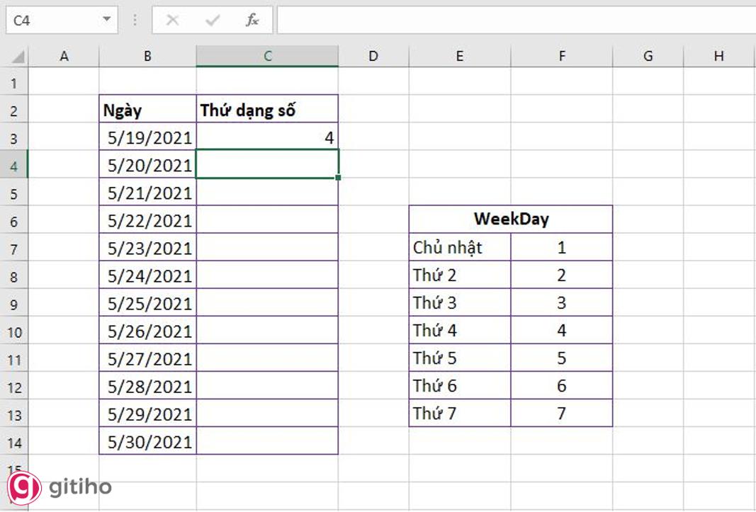 Hàm Weekday kết hợp với hàm If (2)