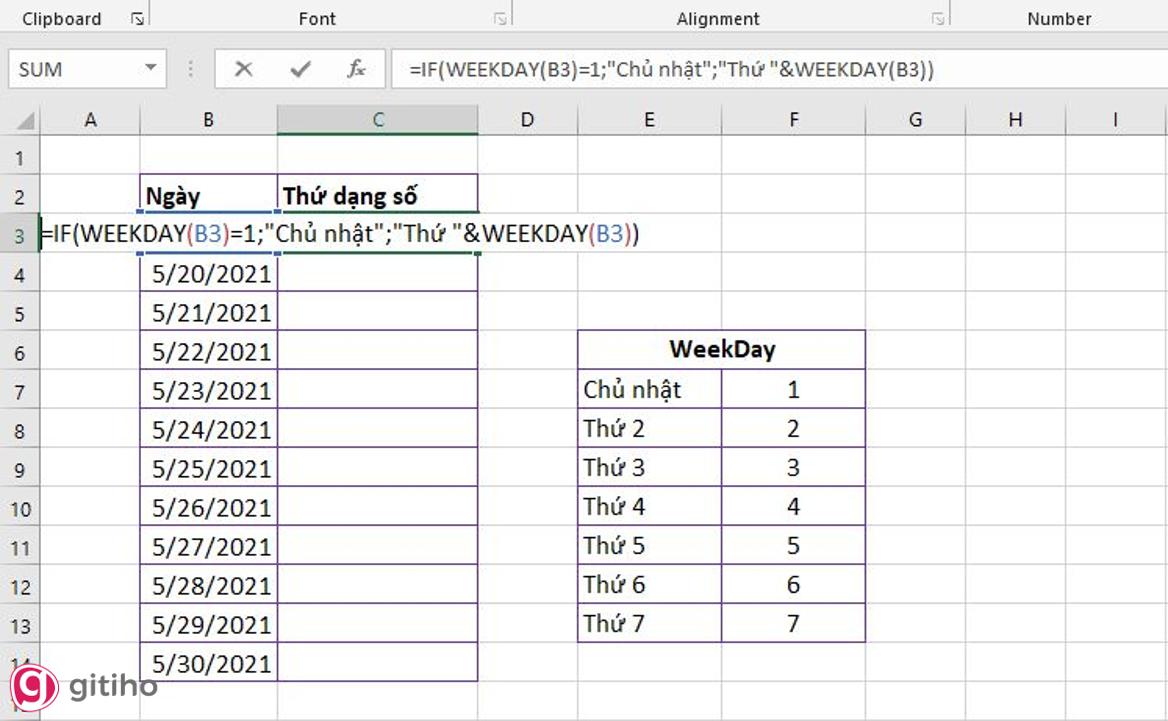 Hàm Weekday kết hợp với hàm If (4)